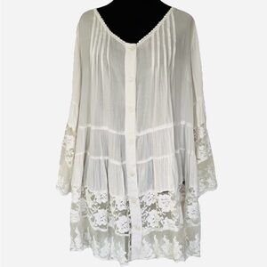 Coquette Cottagecore Feminine Lace Sheer White Ruffled Pleated Blouse